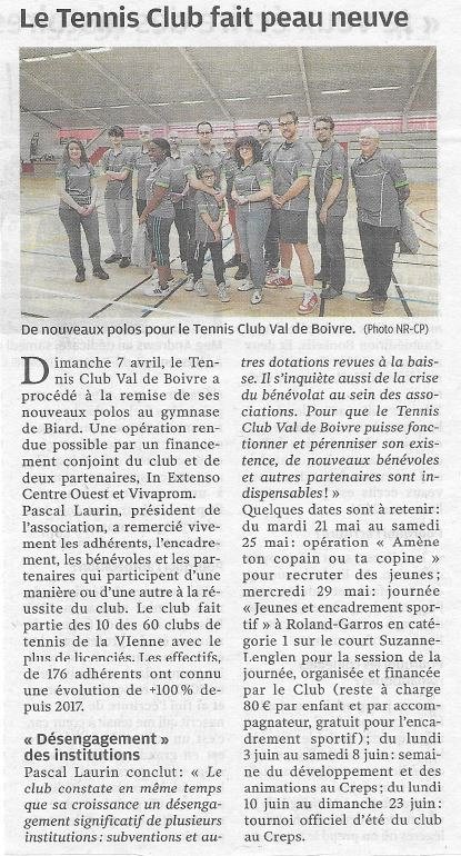 Le Tennis Club Val de Boivre fait peau neuve (Article NR CP Bernard GUYOT)&#128591;